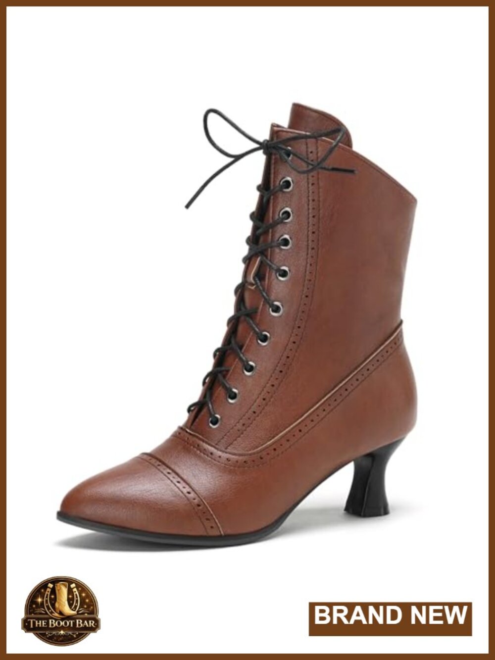 Victorian Ankle Boots Faux Leather Lace Up Kitten Heel Booties
